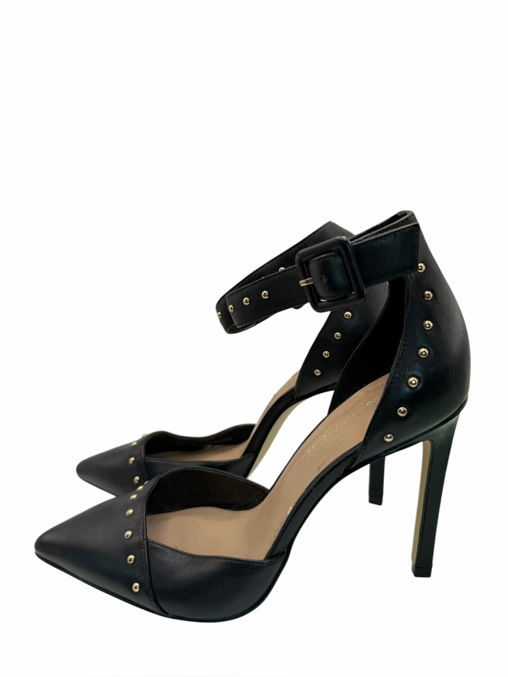 Saks Fifth Avenue Black Studded Ankle-Strap Pointed-Toe Heels